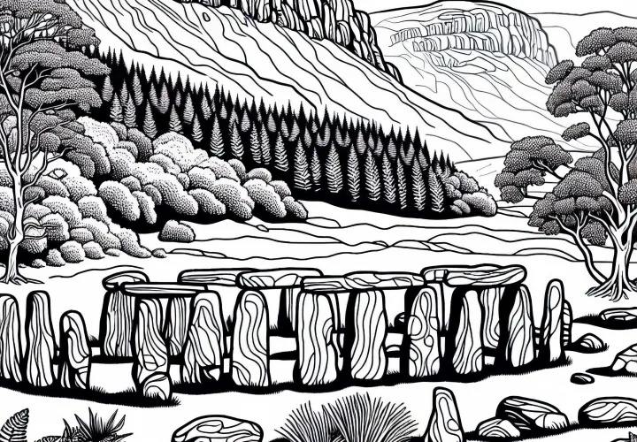 Ancient stone circle in the Highlands as a coloring page for free