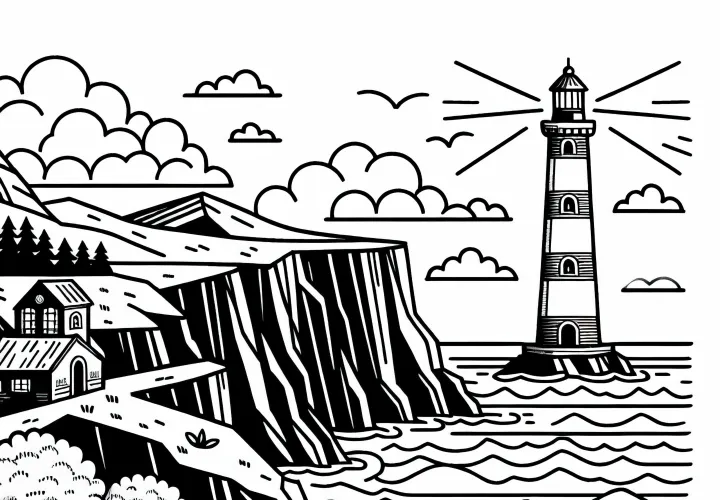Lighthouse on the coast coloring page free