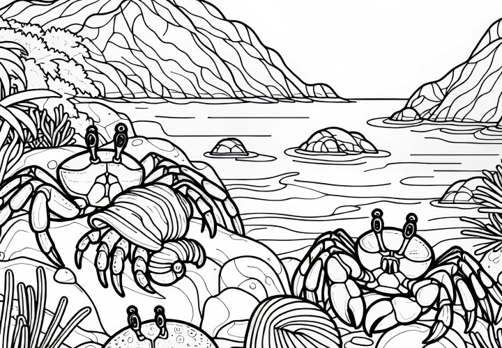 Ракове по камъни на брега - Безплатна боячка