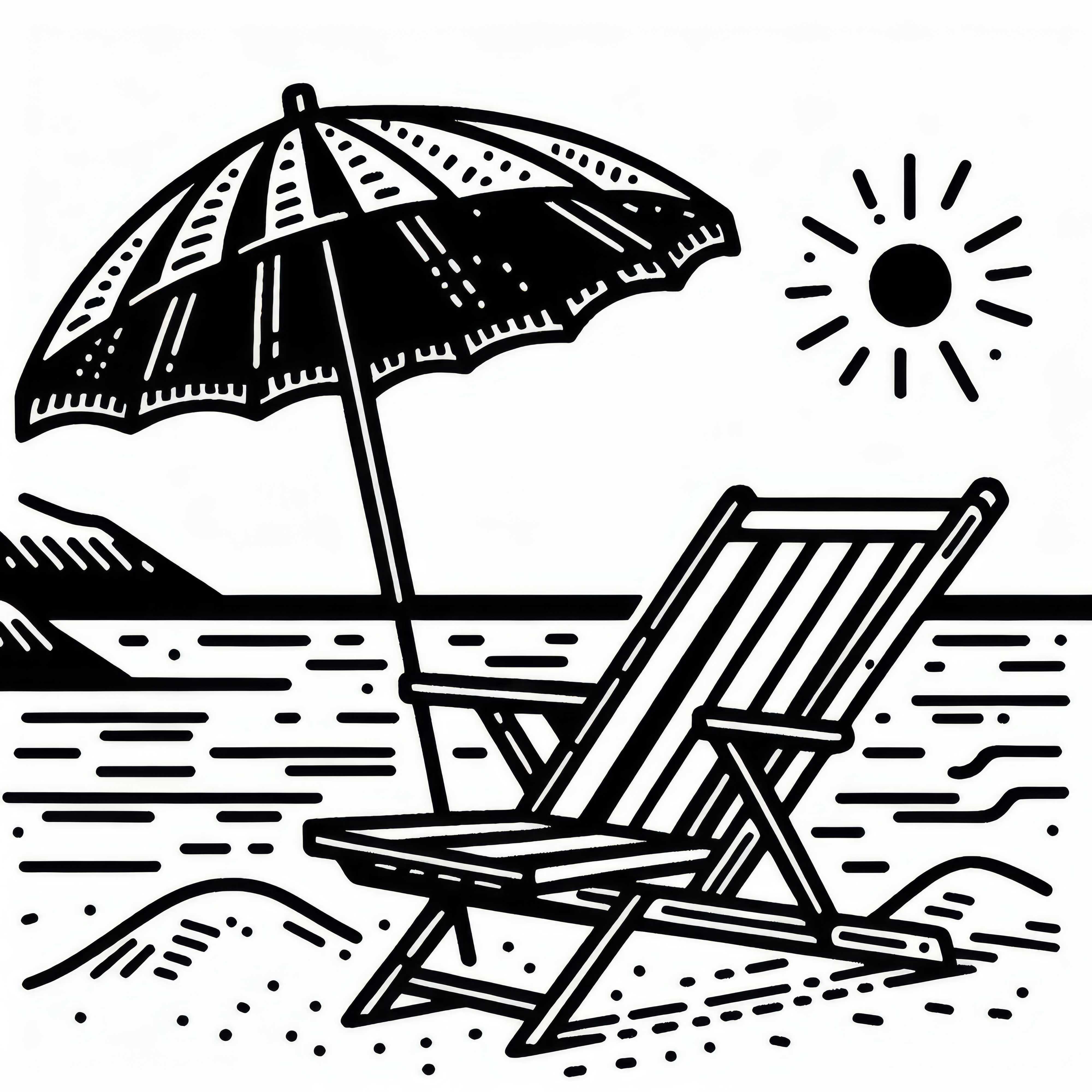 Шезлонг с чадър на брега – Безплатен шаблон за оцветяване Плажна кошница с чадър на брега - безплатен шаблон за оцветяване
