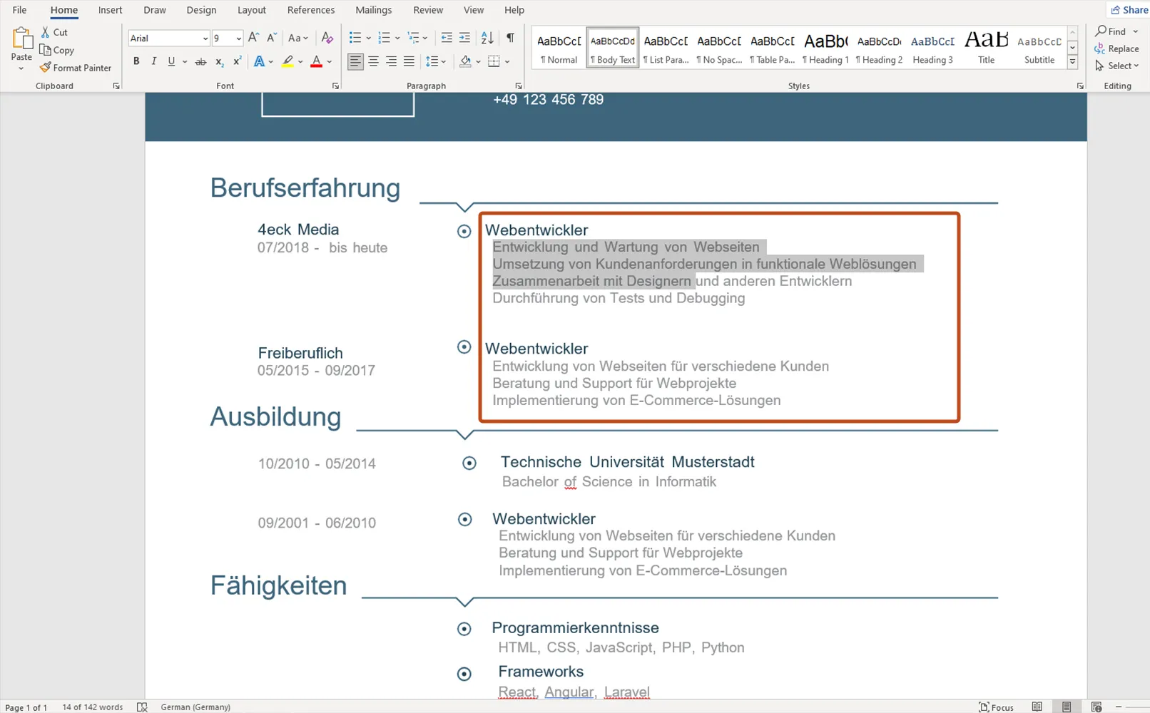 Töökogemuse jaotise töötlemine CV-s