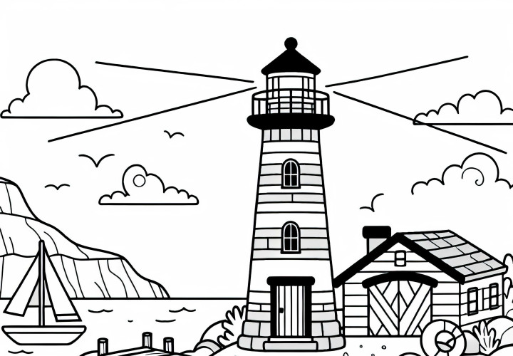 Leuchtturm am Meer - Malvorlage Küstenlandschaft Kostenlos