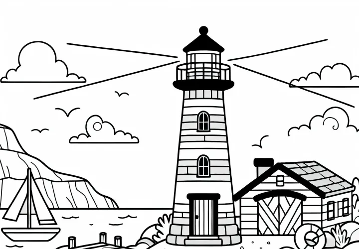 Leuchtturm am Meer - Malvorlage Küstenlandschaft Kostenlos