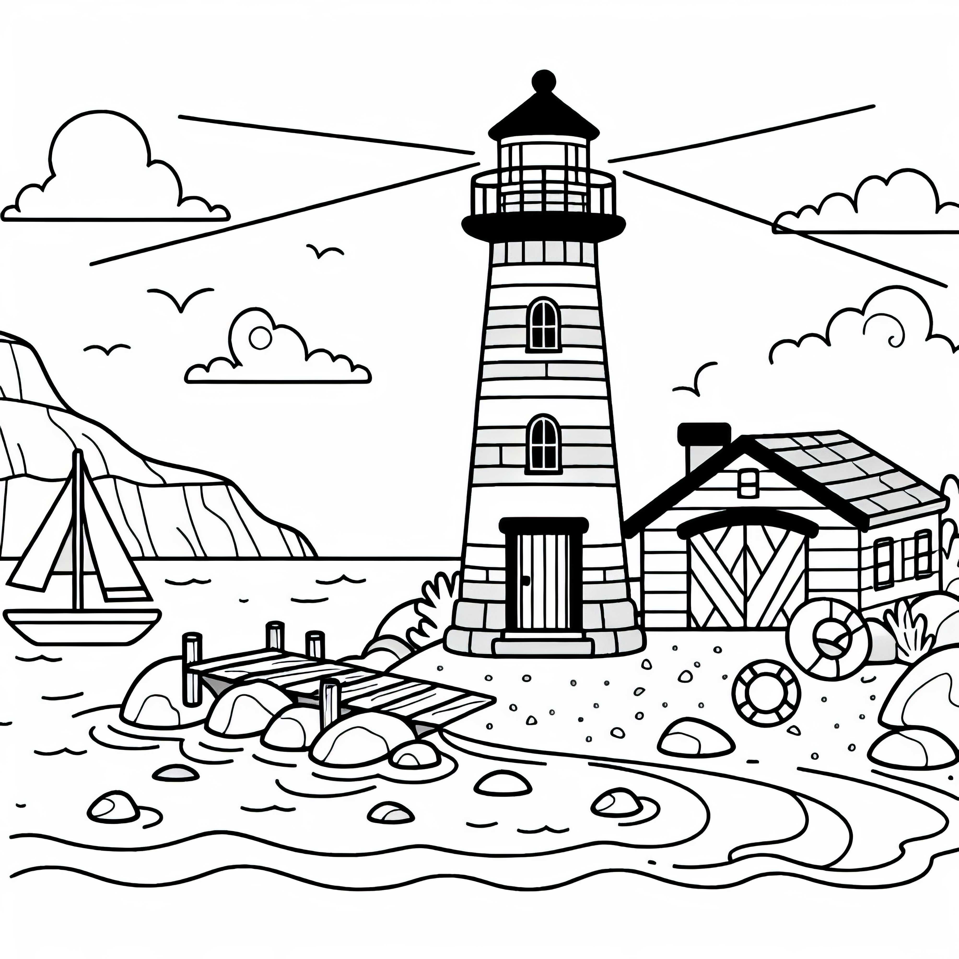 Leuchtturm am Meer - Malvorlage K&uuml;stenlandschaft Kostenlos