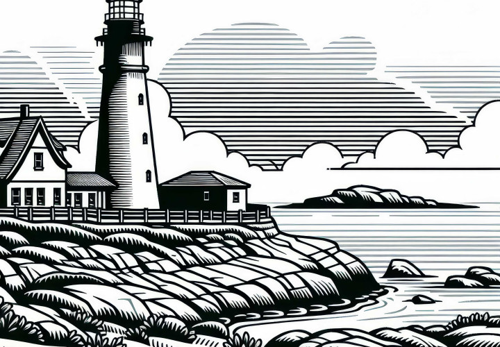 Стара фар маяк оцветяване шаблон крайбрежен пейзаж безплатно