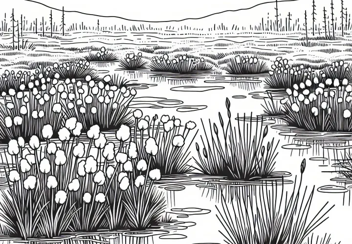 Cotton grass grows on wet soil in the moor – Free coloring page
