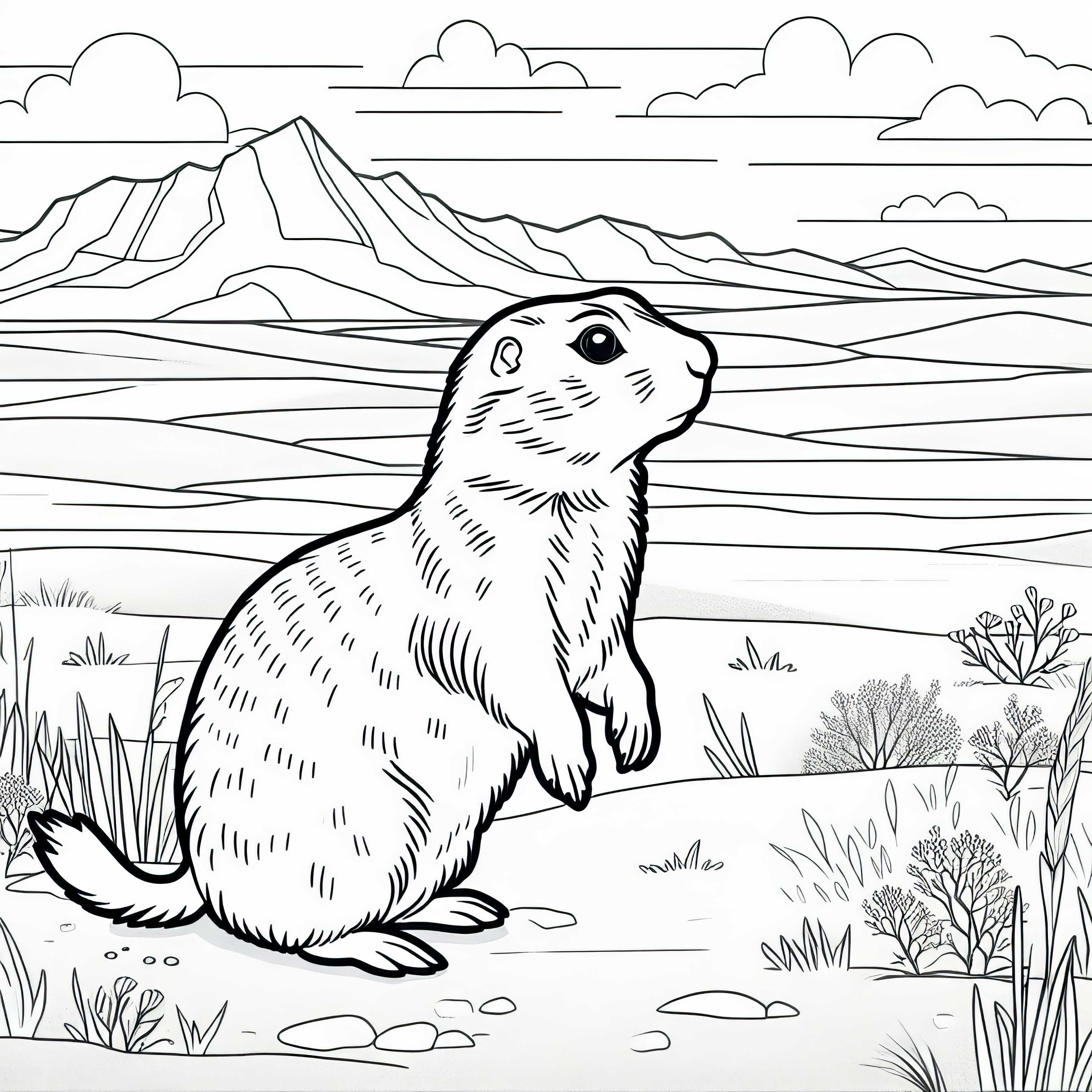 Прачето стои изправено и се оглежда из степта – безплатна оцветилка Прабул е изправен и се оглежда в степта - безплатен шаблон за оцветяване