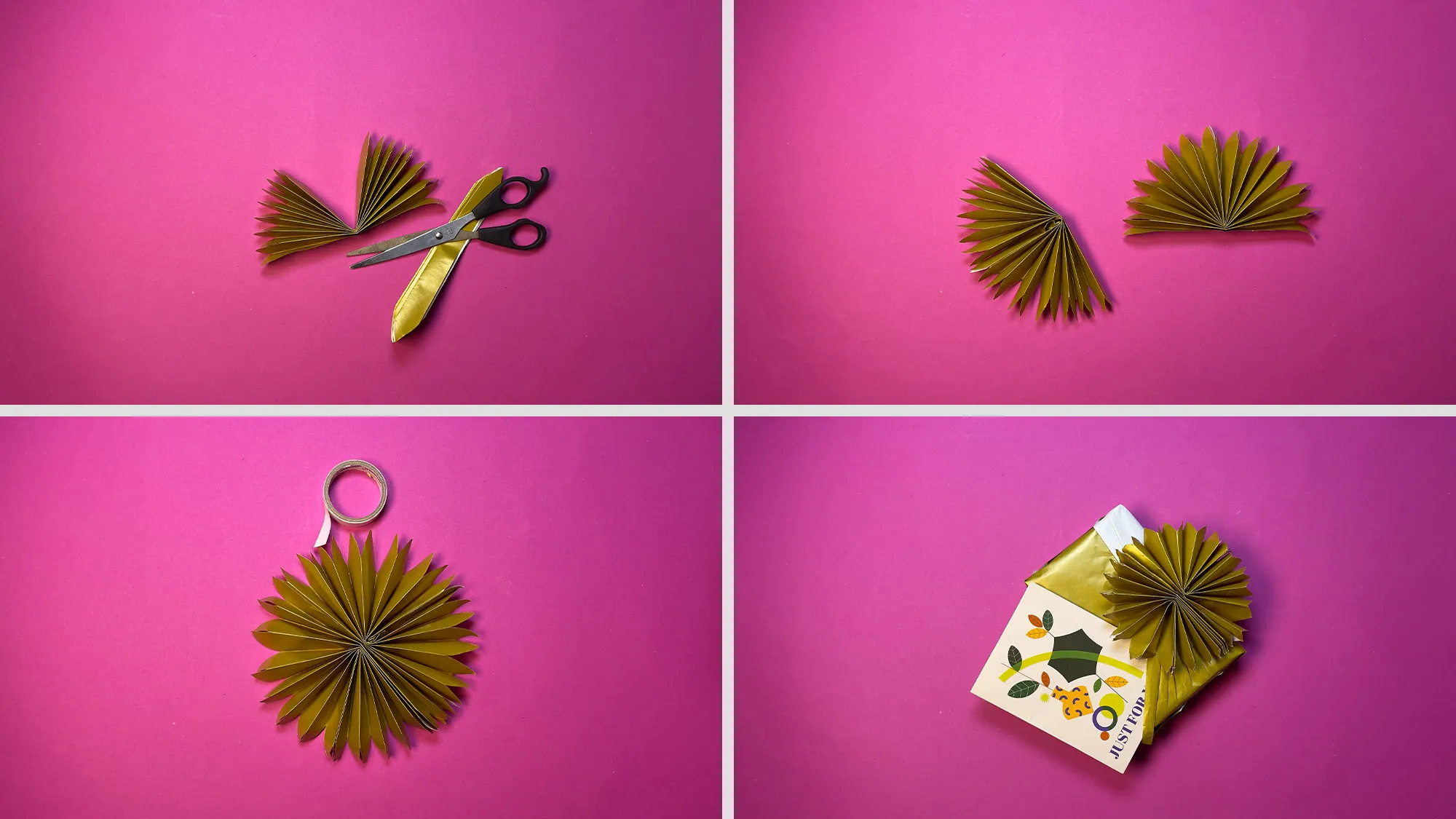 Geschenkverpackung mit Papierblume, Schritt 4: Fertigstellung der Blume und Befestigung Geschenkverpackung mit Papierblume, Schritt 4: Fertigstellung der Blume und Befestigung