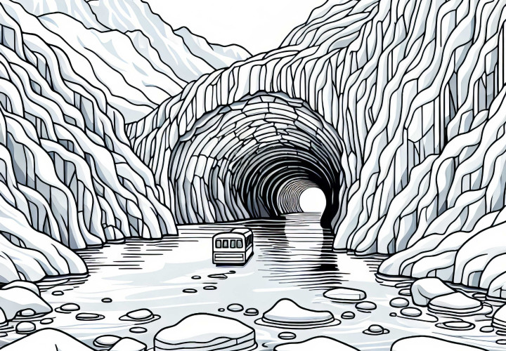 Леден тунел в ледника – безплатна картина за оцветяване