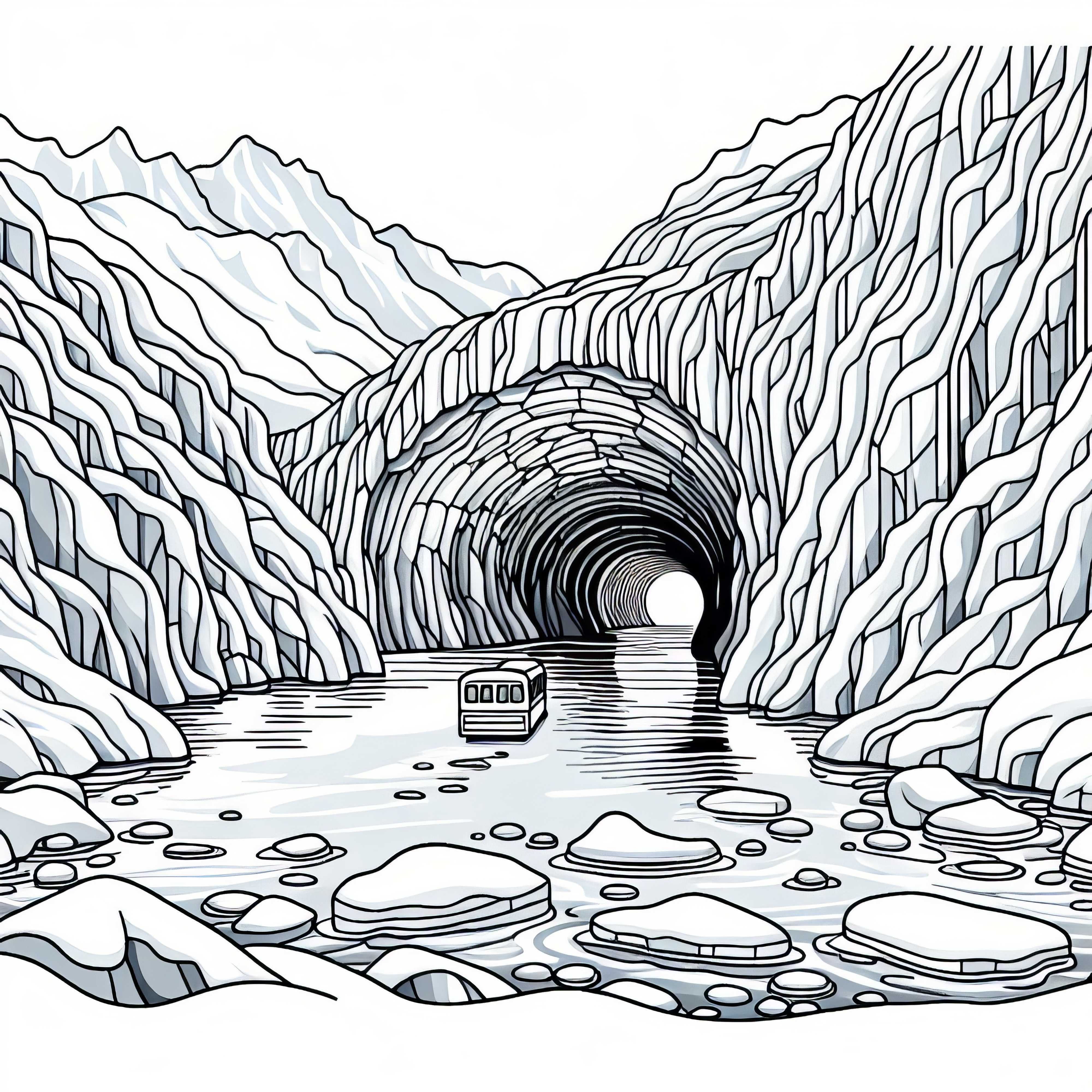 Ледена тунел в ледника – рисувателна картина безплатно Леден тунел в ледника - безплатна оцветяваща страница