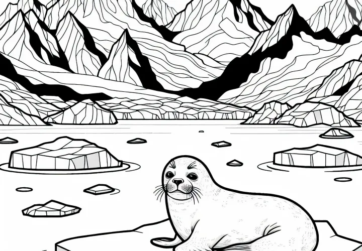 Seal resting on ice floe - free coloring page