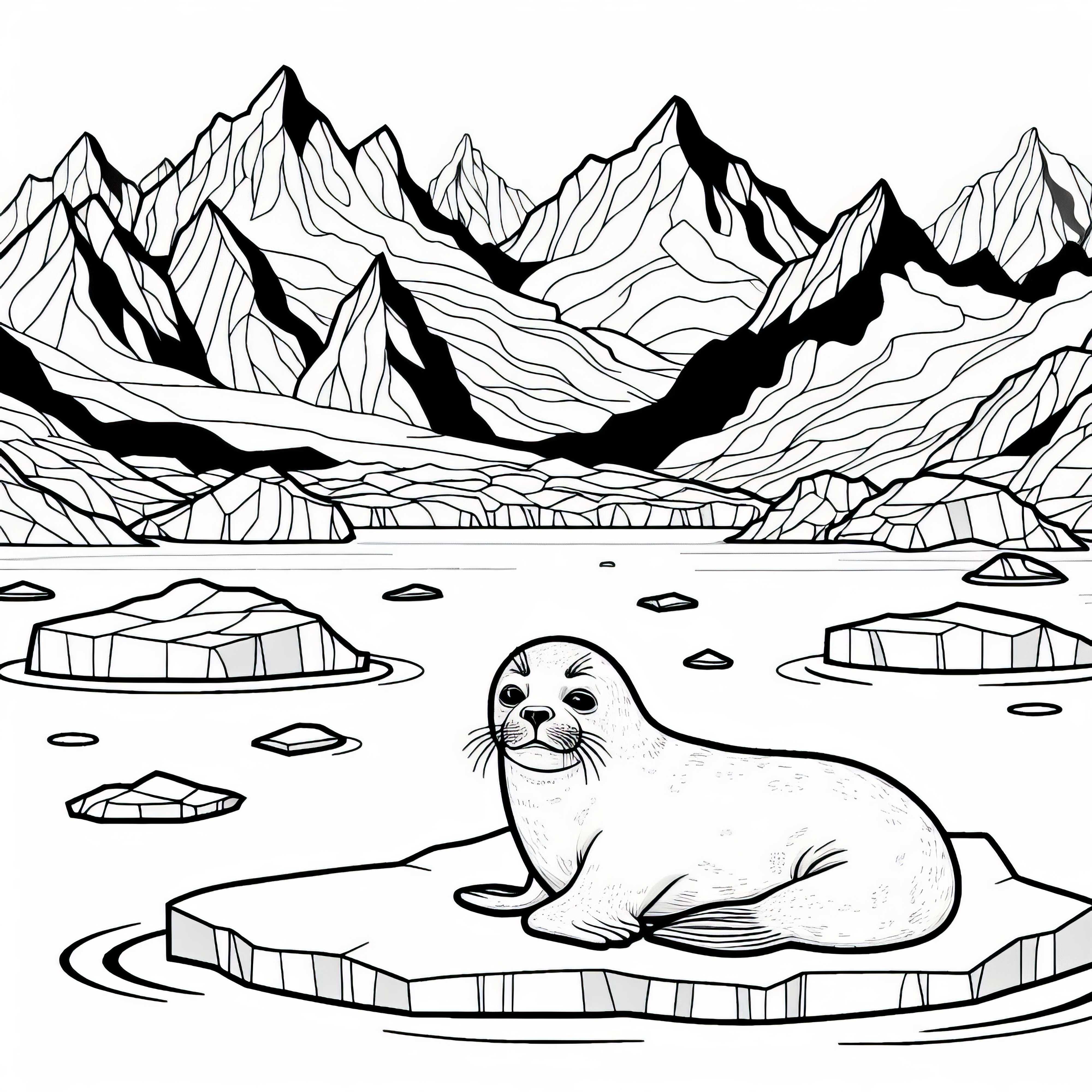 Робот почива на ледената плаваща маса – Безплатен шаблон за рисуване Морско куче почива на ледена плоча – Безплатен шаблон за оцветяване