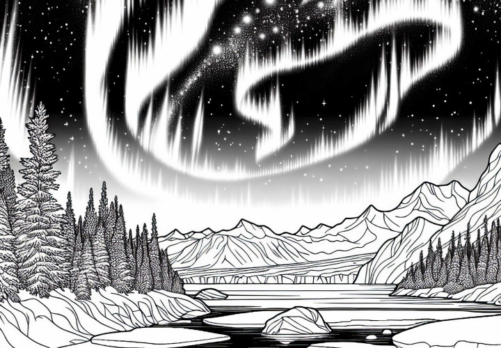 Северни светлини над ледена ледникова сцена – Безплатна цветна картина