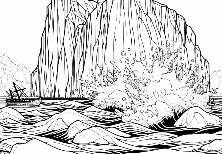 Ледникът се срутва с гръм в морето - безплатен шаблон за оцветяване