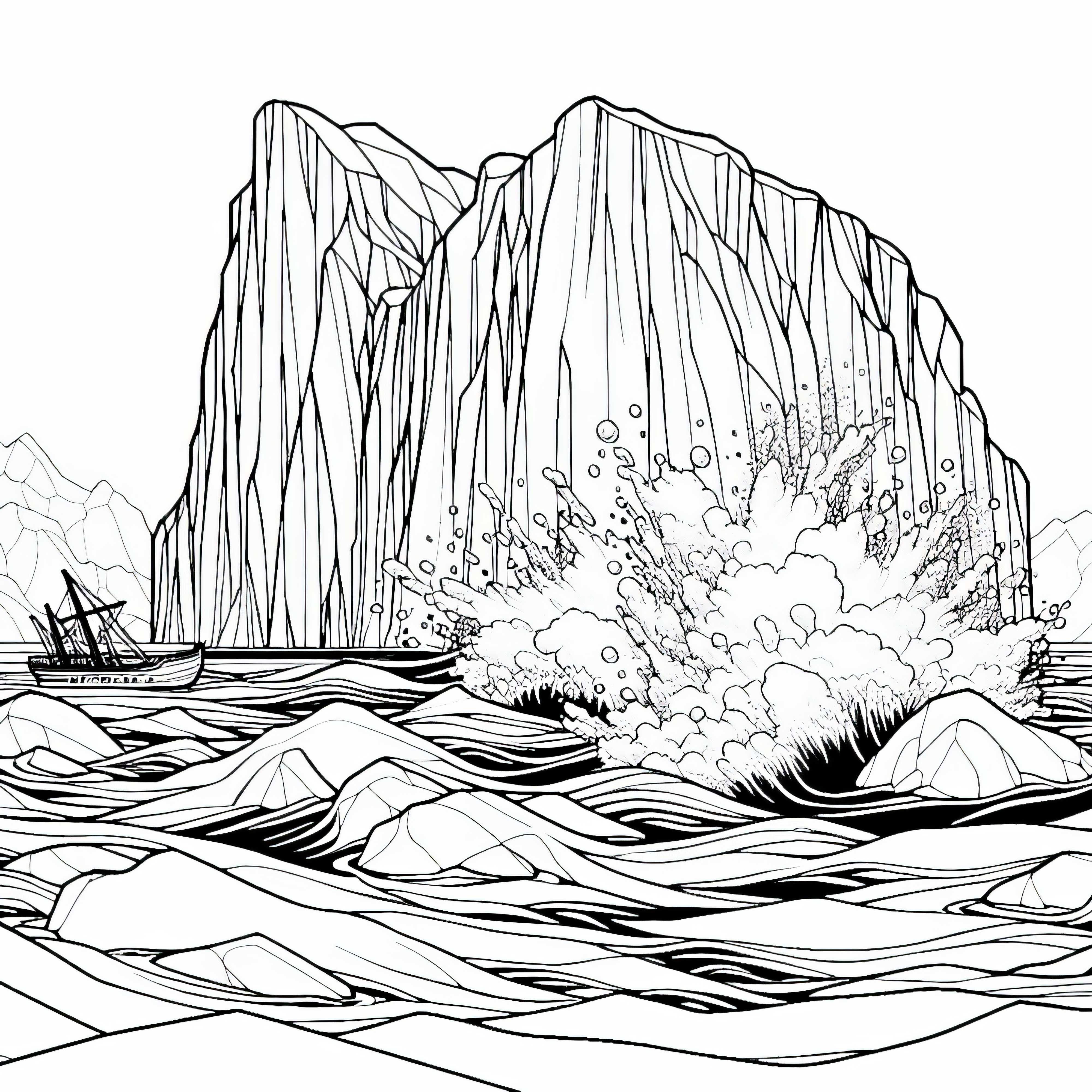 Ледникът с трясък потъва в морето - Безплатен шаблон за оцветяване Ледникът се разбива с трясък в морето - безплатен шаблон за оцветяване