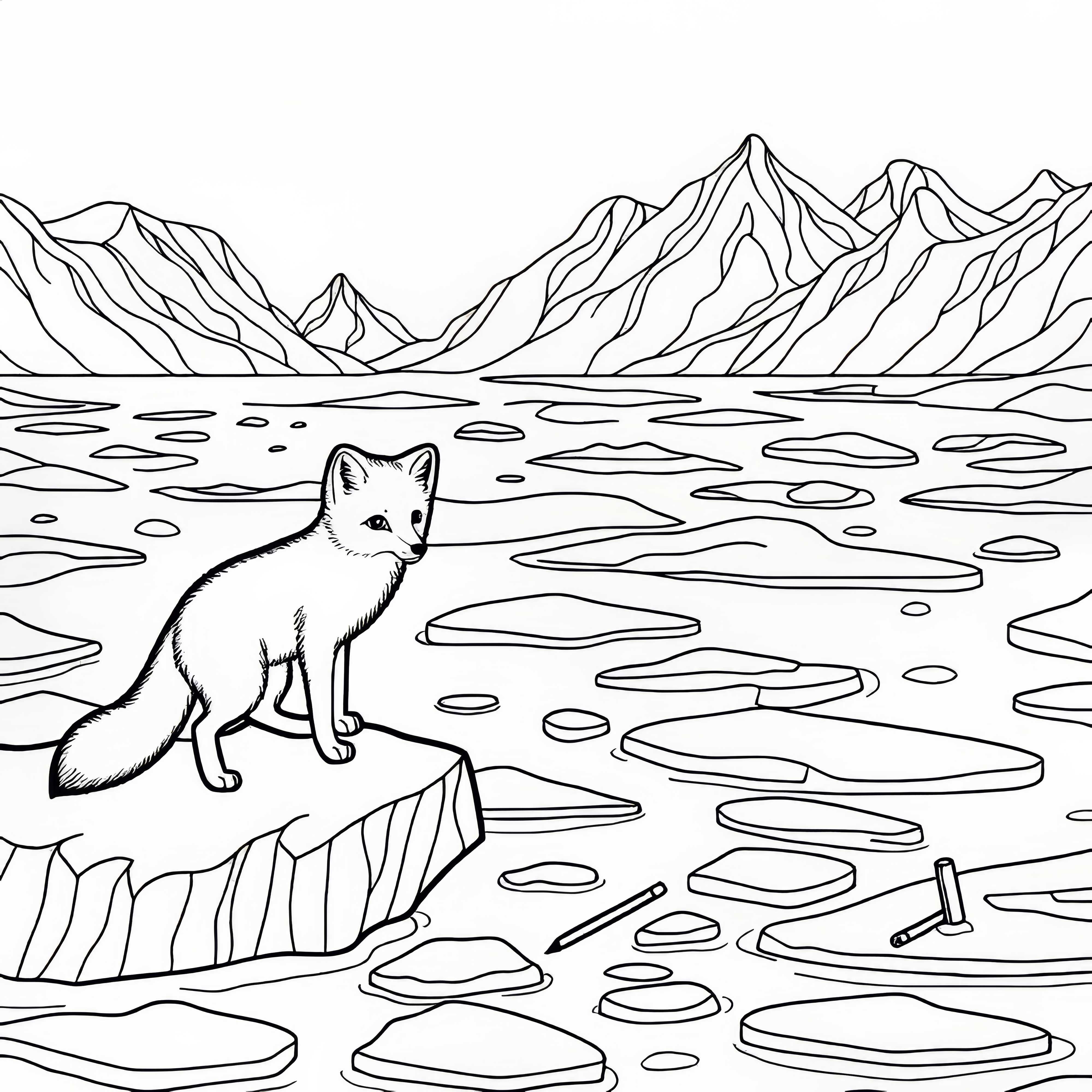 Полярна лисица любопитно наблюдава околността в ледена пустиня – безплатна рисунка за оцветяване Полярна лисица любопитно наблюдава околната среда в ледена пустиня - безплатна оцветяваща страница