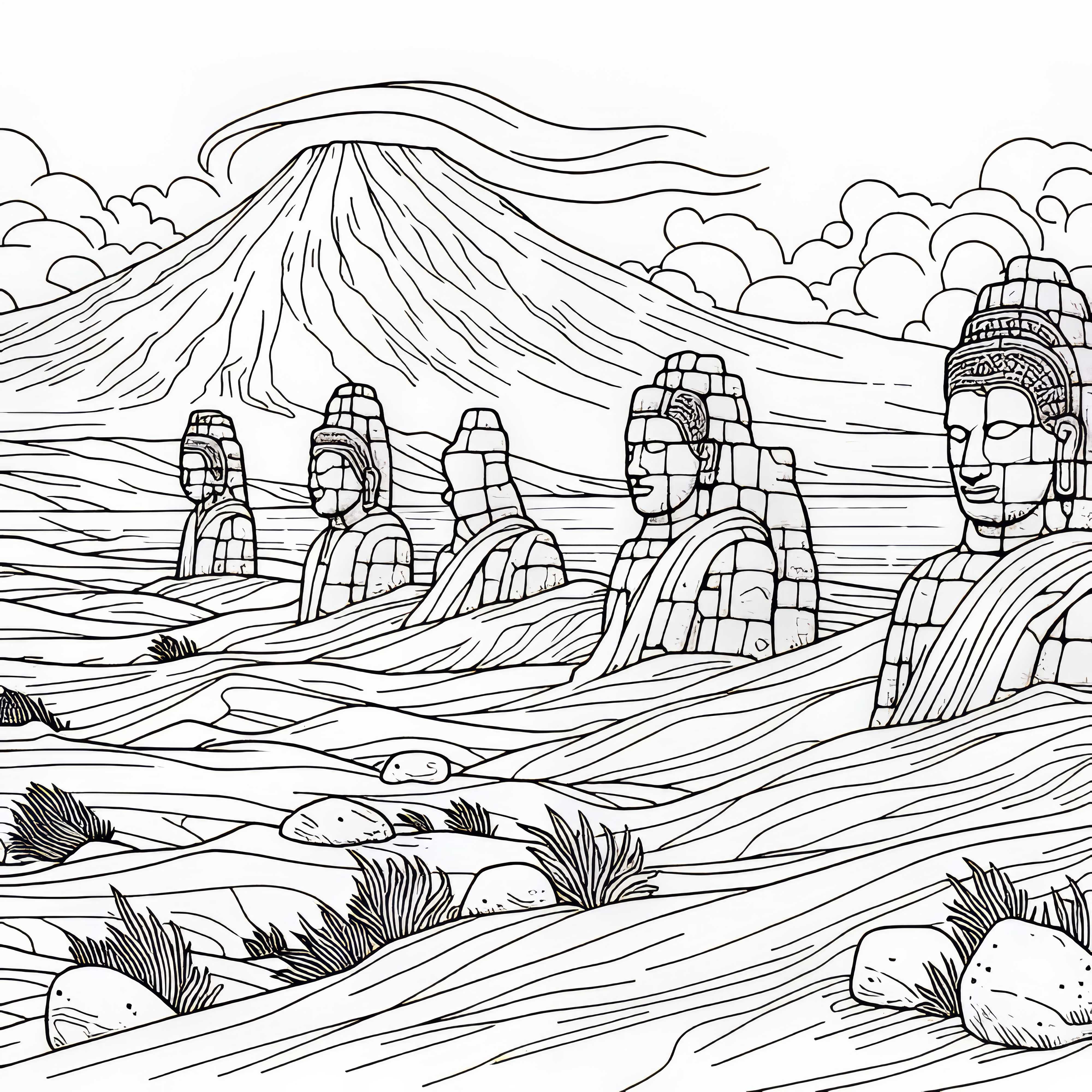 Антични статуи, които бавно се изтриват от вятъра – Безплатна оцветявка Антични статуи, които бавно се износват от вятъра – Безплатна оцветяваща страница