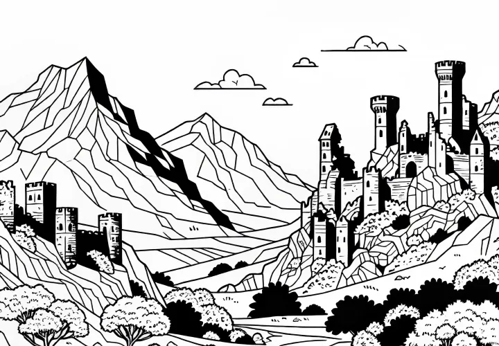 Castle Ruin Coloring Template Free Download and Online Coloring