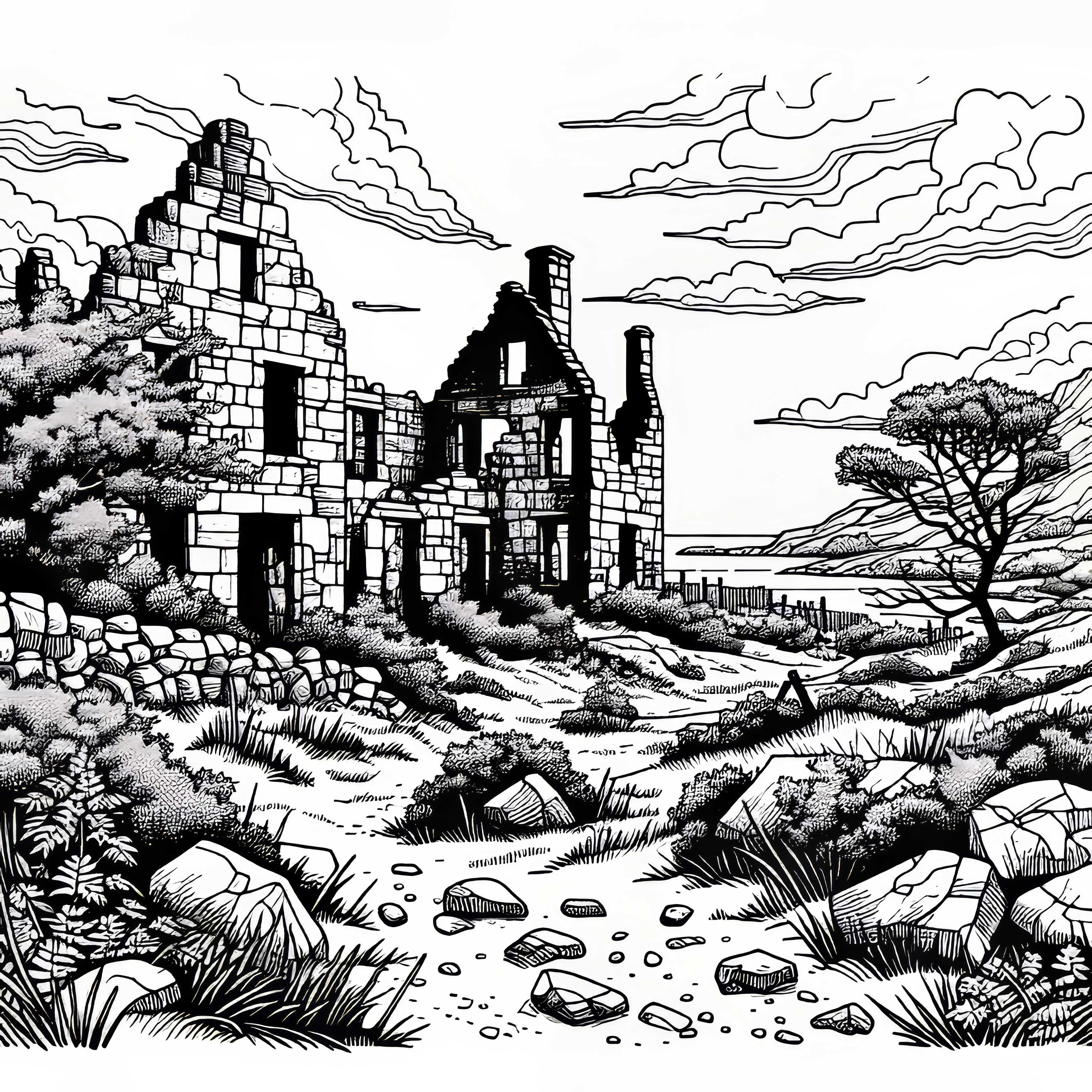 Безплатен шаблон за оцветяване на руини на къща Безплатен шаблон за оцветяване на руина на къща