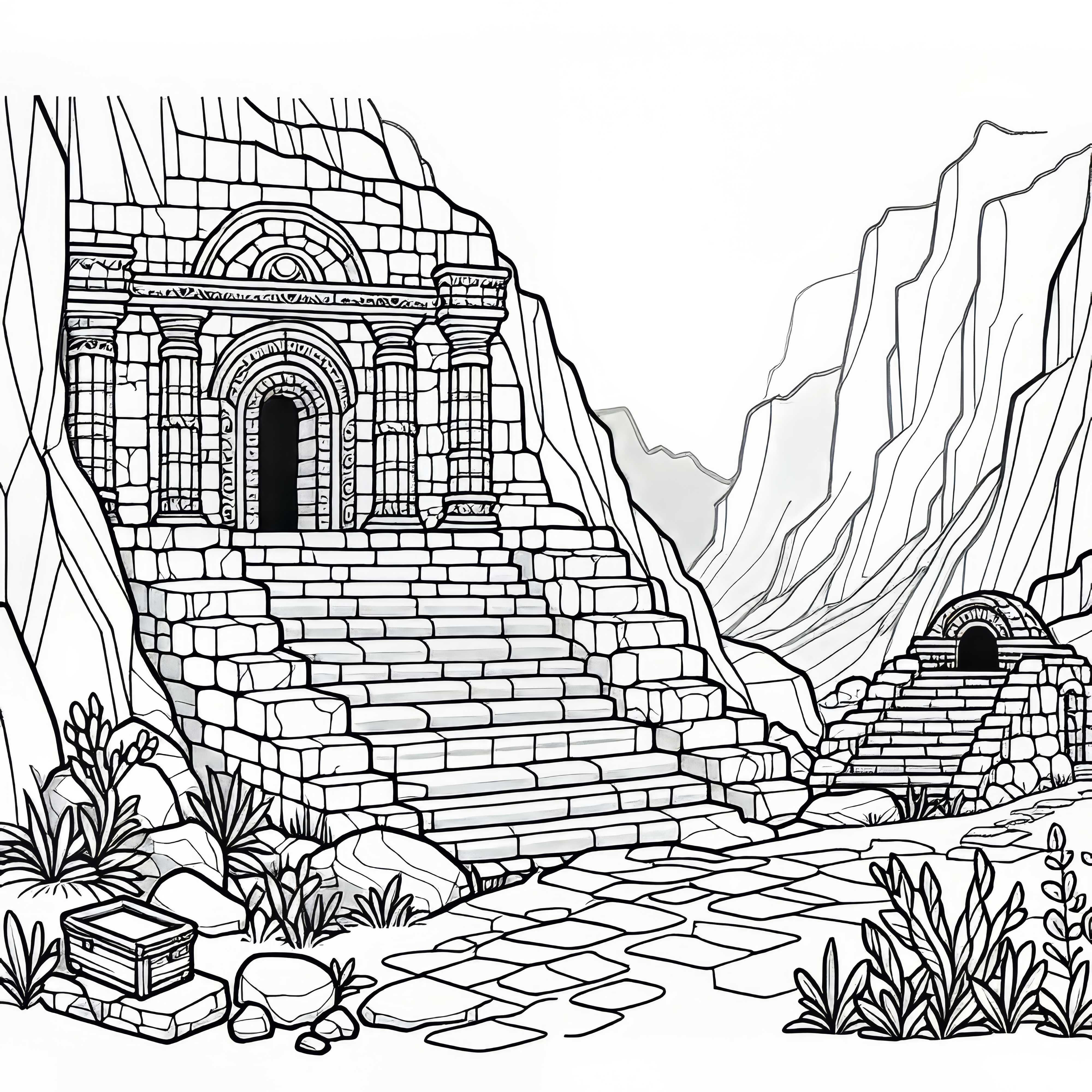 Стълби от камък на руина, които водят към скрито сводест пространство – Безплатен шаблон за оцветяване Стълби от камък на руина, които водят към скрито помещение – Безплатен шаблон за оцветяване