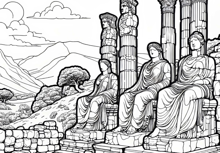 Антични статуи, които бавно се разрушават от вятъра – безплатна оцветявка