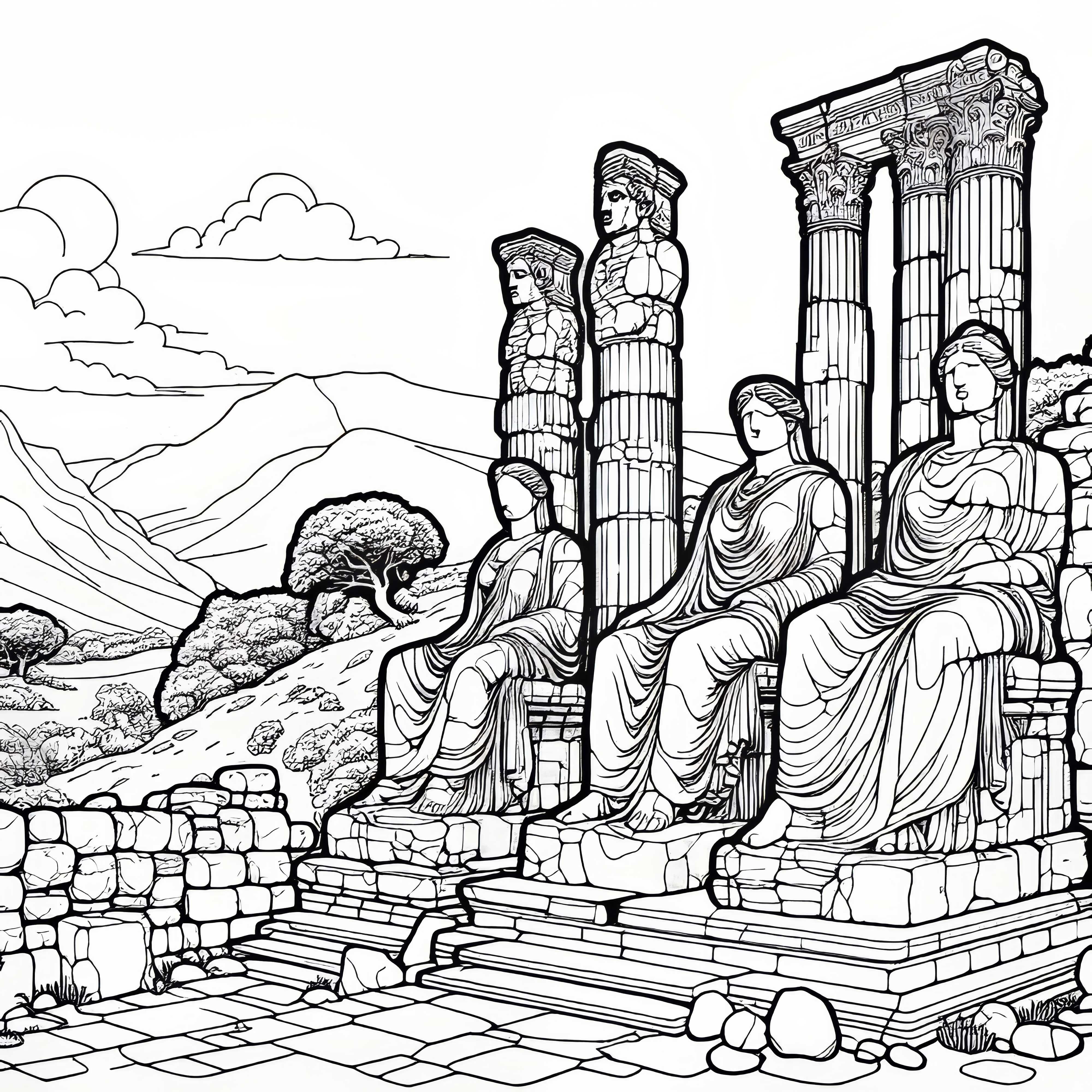 Антични статуи, които бавно се изветряват от вятъра – безплатна рисунка за оцветяване Антични статуи, които бавно се разрушават от вятъра - Безплатна оцветяваща страница