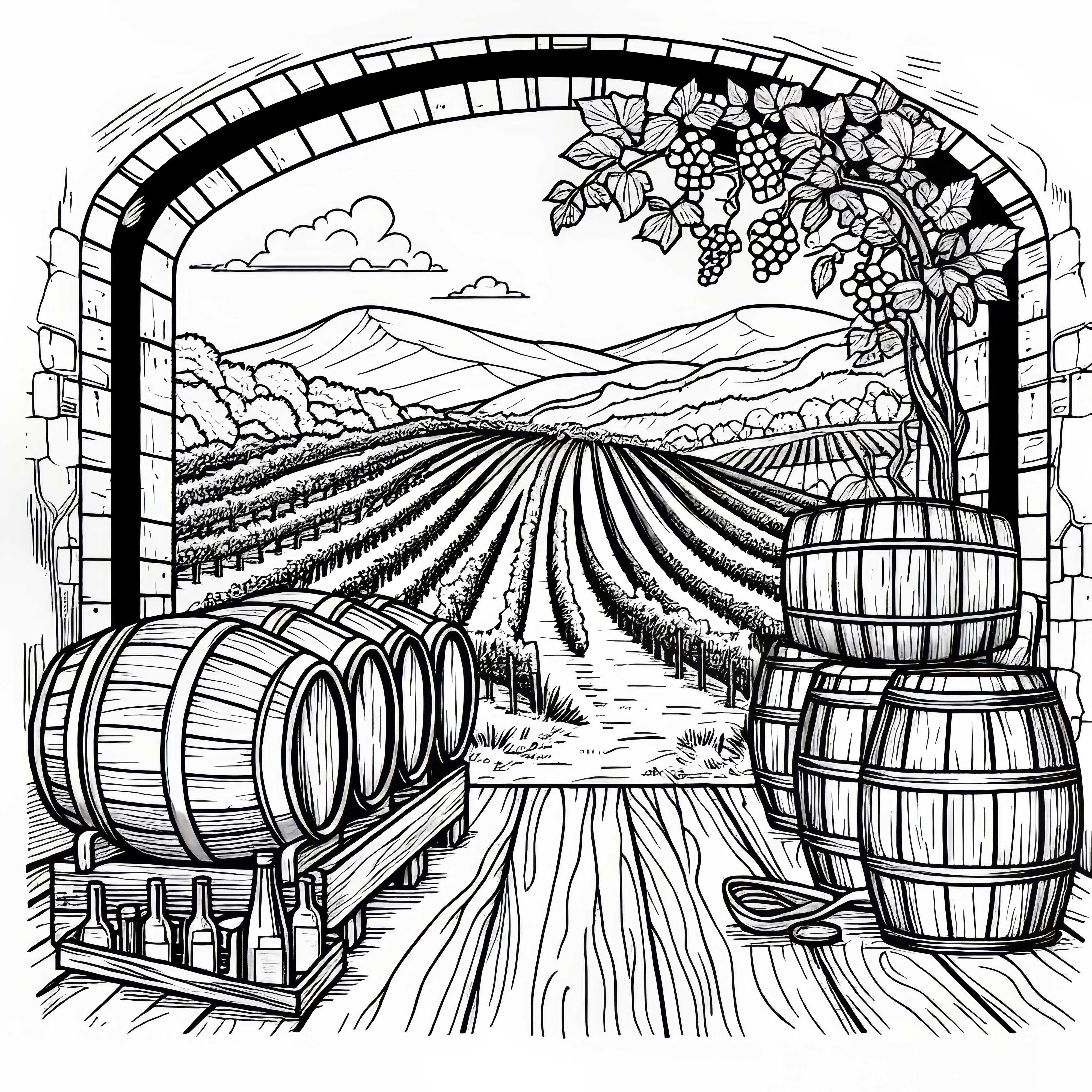 Wooden barrels in an old wine cellar – Free coloring page