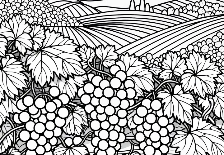 Vines with full grape clusters - Vineyard coloring page free