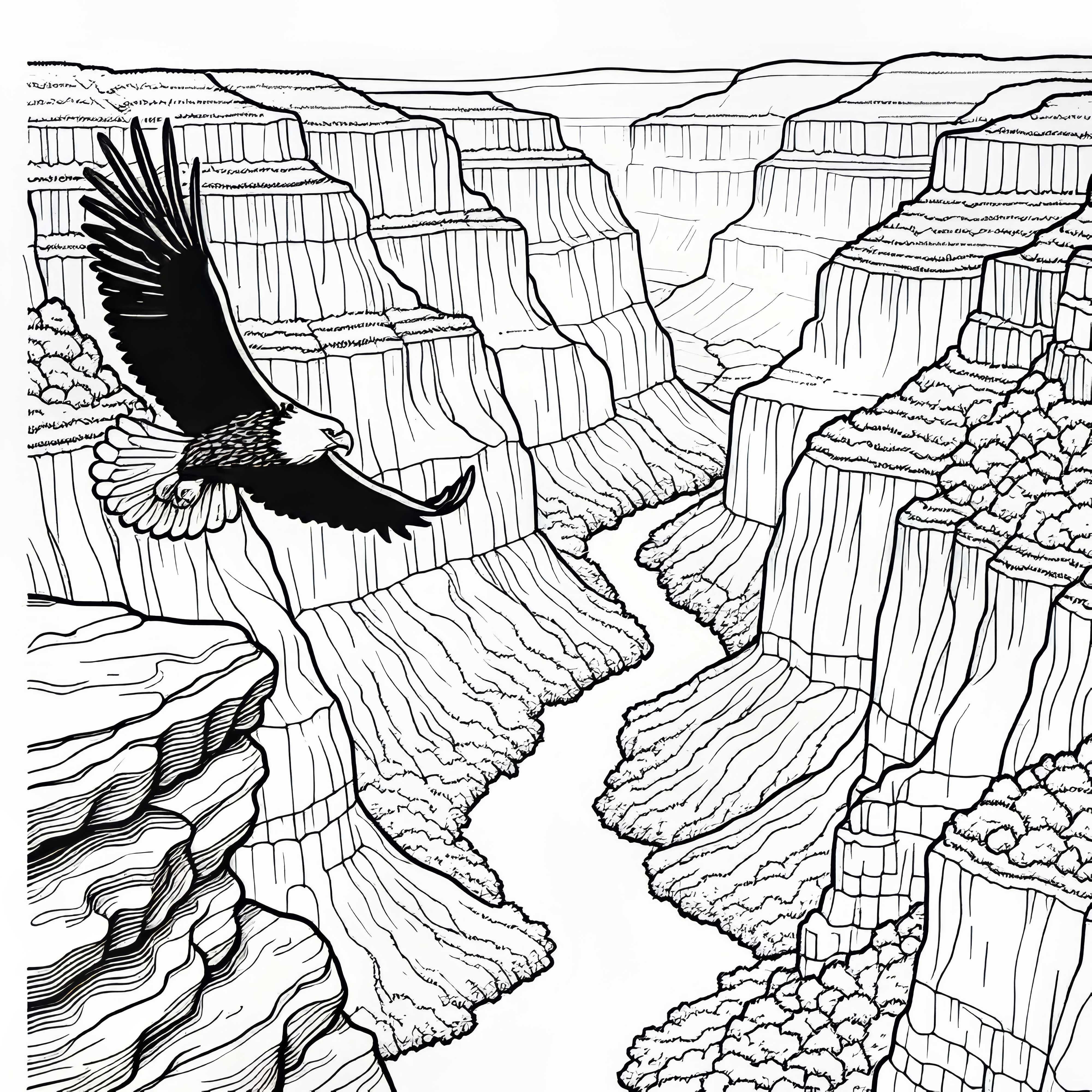 Орелът кръжи над пропастта на каñона – Безплатен шаблон за оцветяване Орелът кръжи над каньоновата долина – Безплатна оцветяваща страница