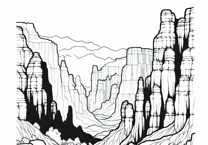 Rock formations in the canyon - download coloring page for free