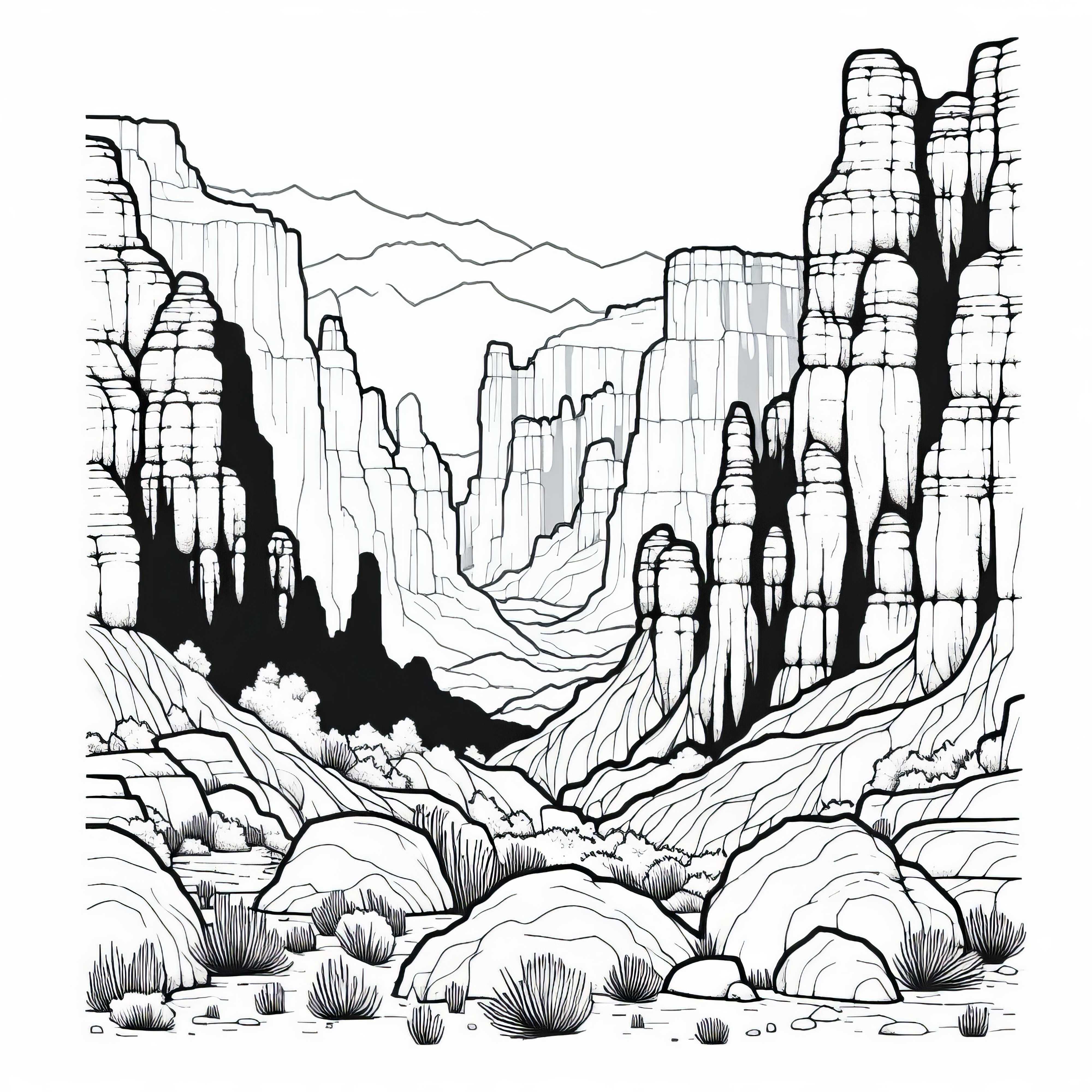Скални образувания в каньон – безплатно изтегляне на оцветяваща страница Скални образувания в каньона – безплатно изтегляне на оцветяваща картина