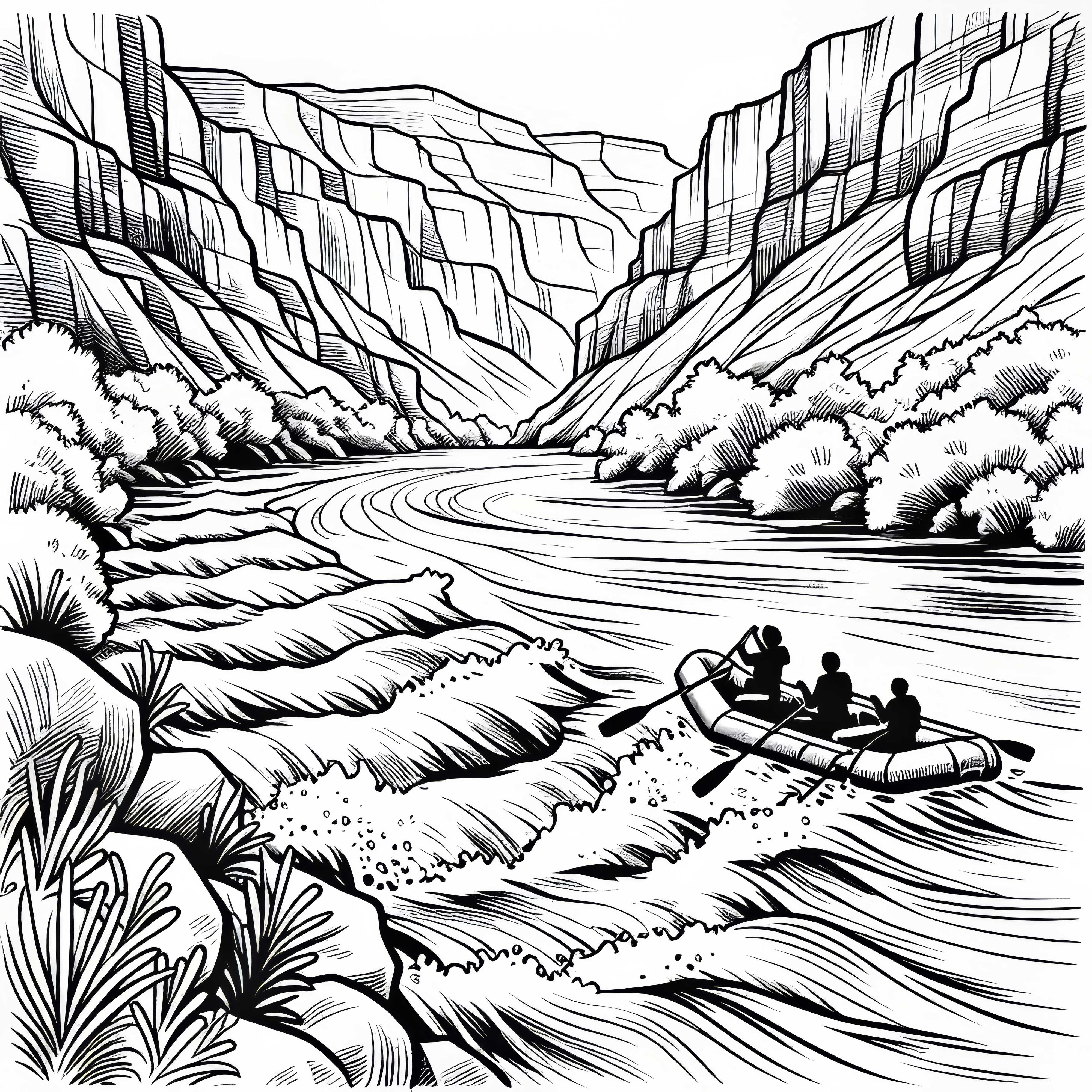 Рафтиране в реката на каньон – безплатен шаблон за оцветяване Рафтинг в река на каньон - безплатен шаблон за оцветяване