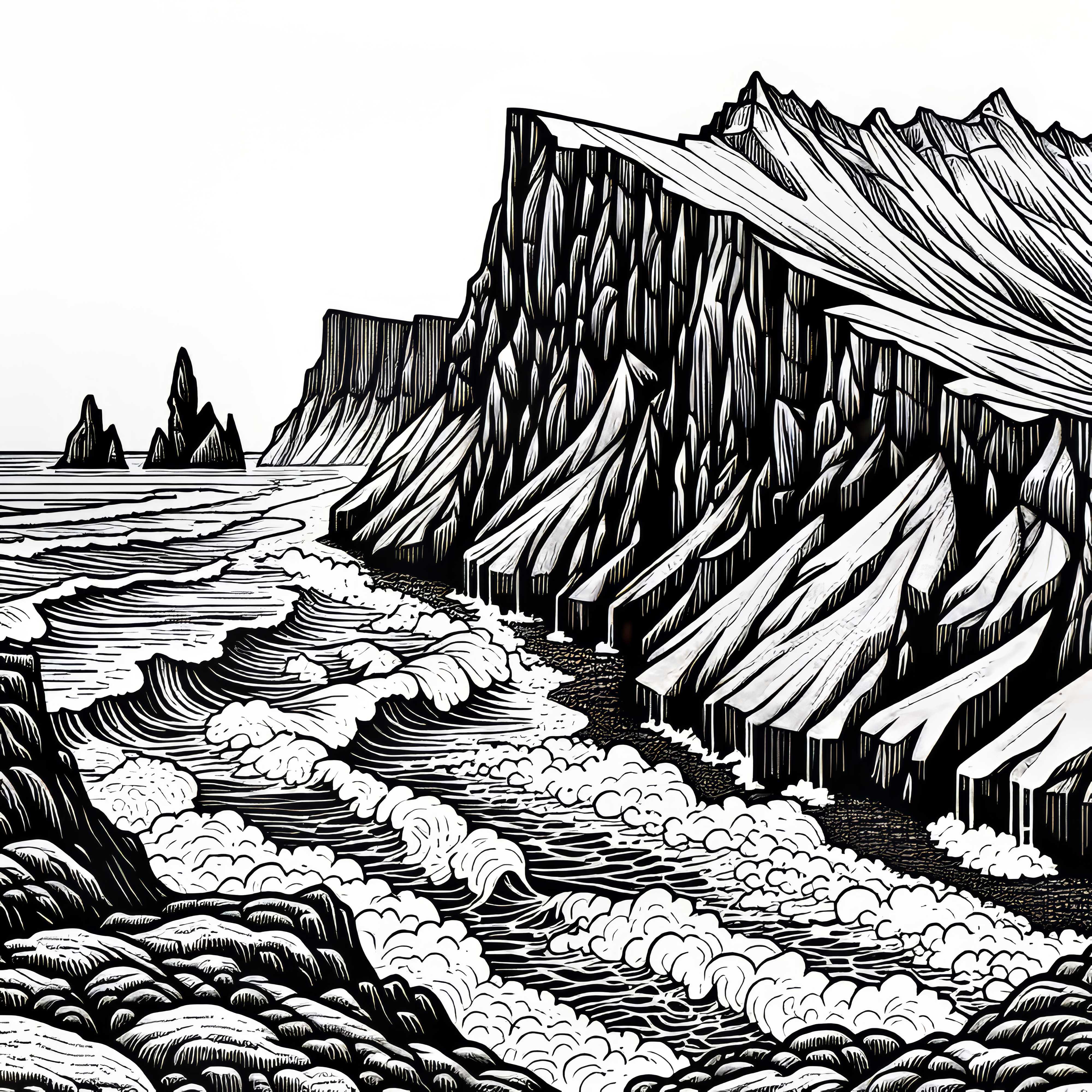 Steilk&uuml;ste mit tosenden Wellen &ndash; Ausmalbild kostenlos