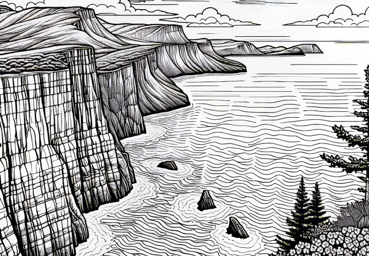 View of the vast sea with cliffs – Free coloring page landscape