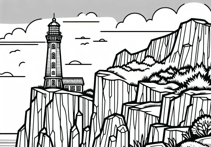 Маяк на скала - Безплатна оцветяваща страница