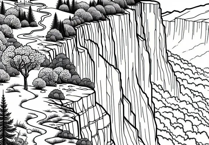 Hiking trail that leads along the cliff edge - free coloring page