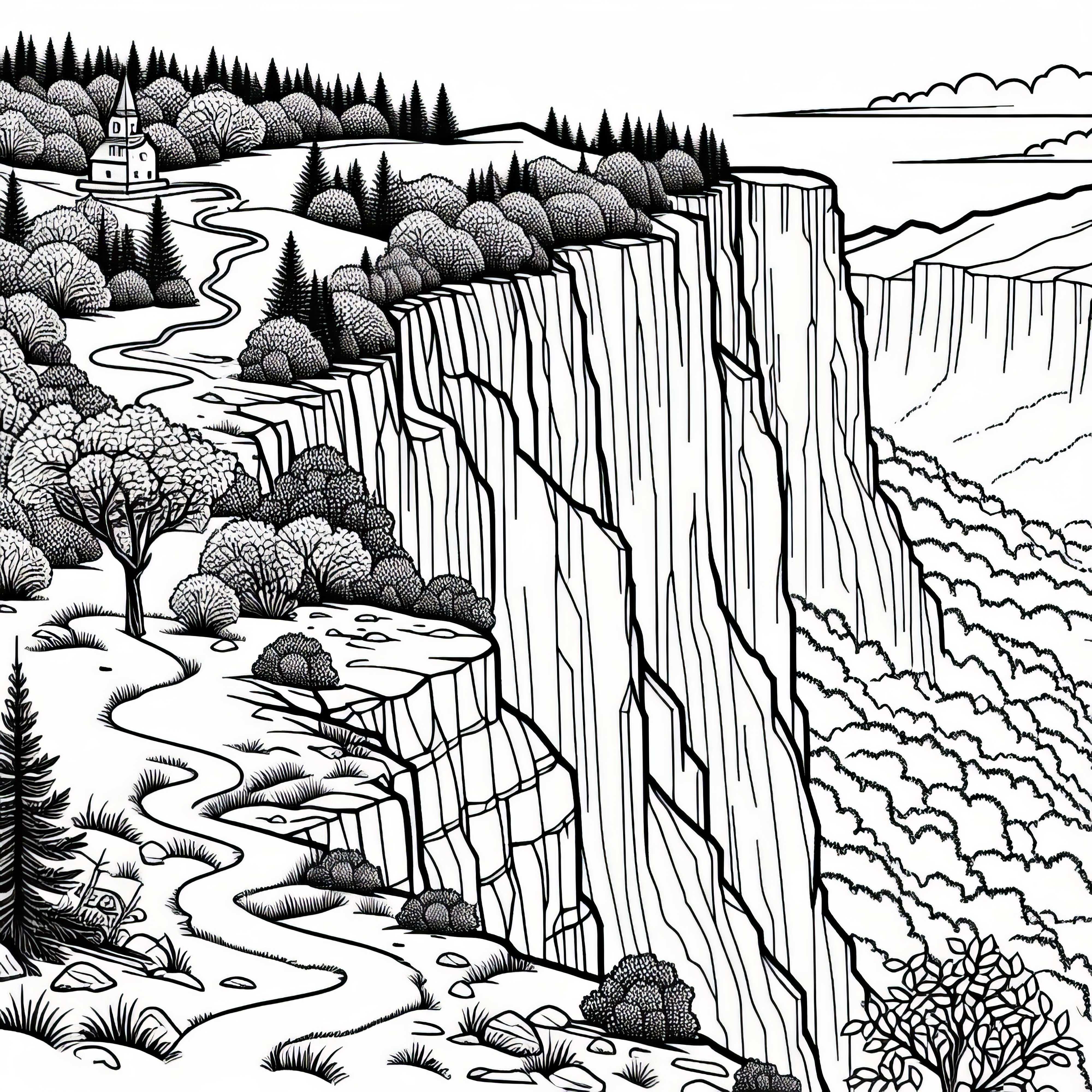 Пешеходна пътека, която минава покрай ръба на скалите – Безплатна оцветяваща страница Пешеходна пътека, която води по ръба на скалите – безплатна цветна страница