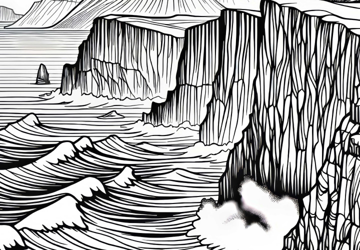 Бурно море удря в скалите – Безплатна картина за оцветяване