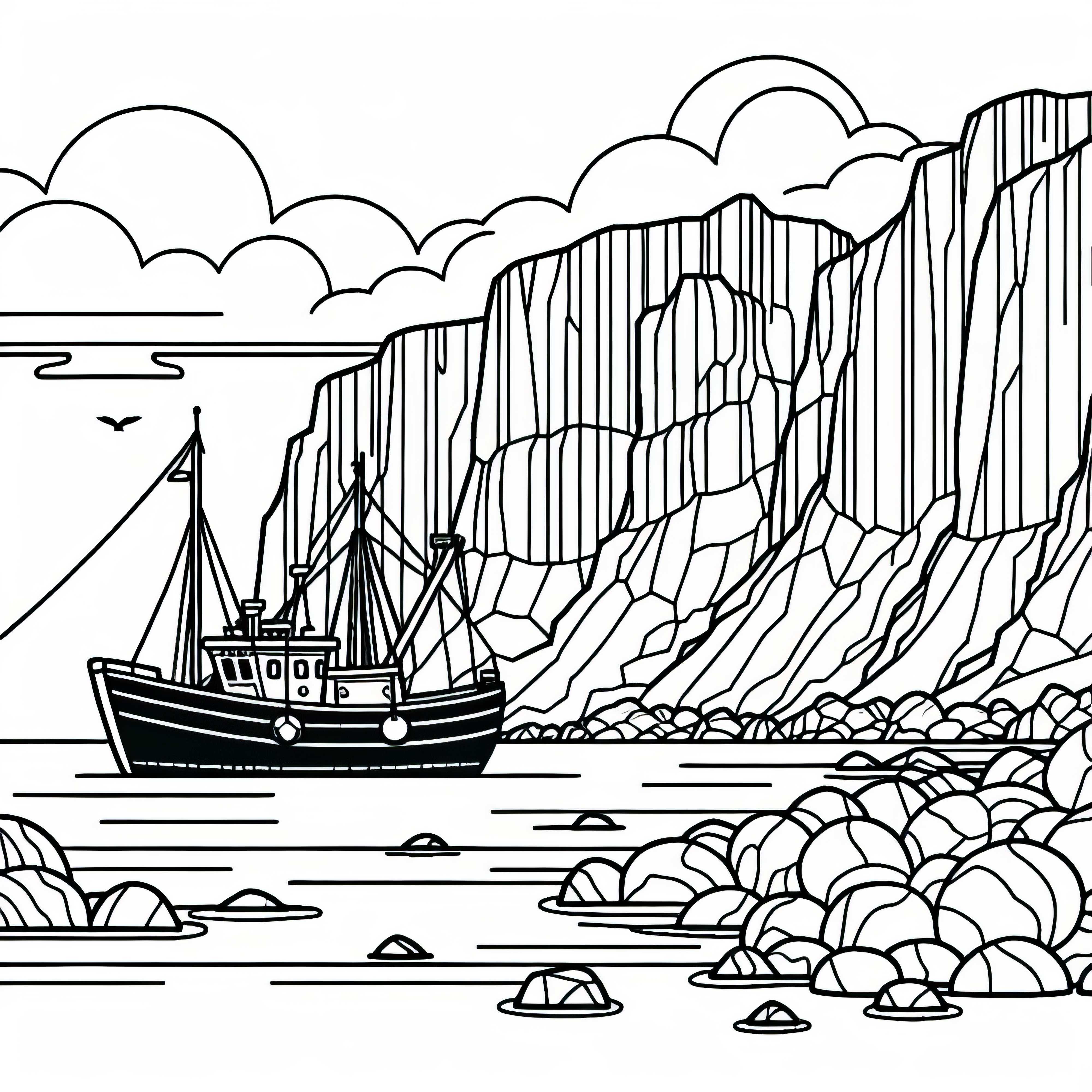 Рибарска лодка под стръмен скат - Безплатно изтегляне на изображение за оцветяване Рибарска лодка под стръмен скат - Безплатно изтегляне на оцветяваща страница