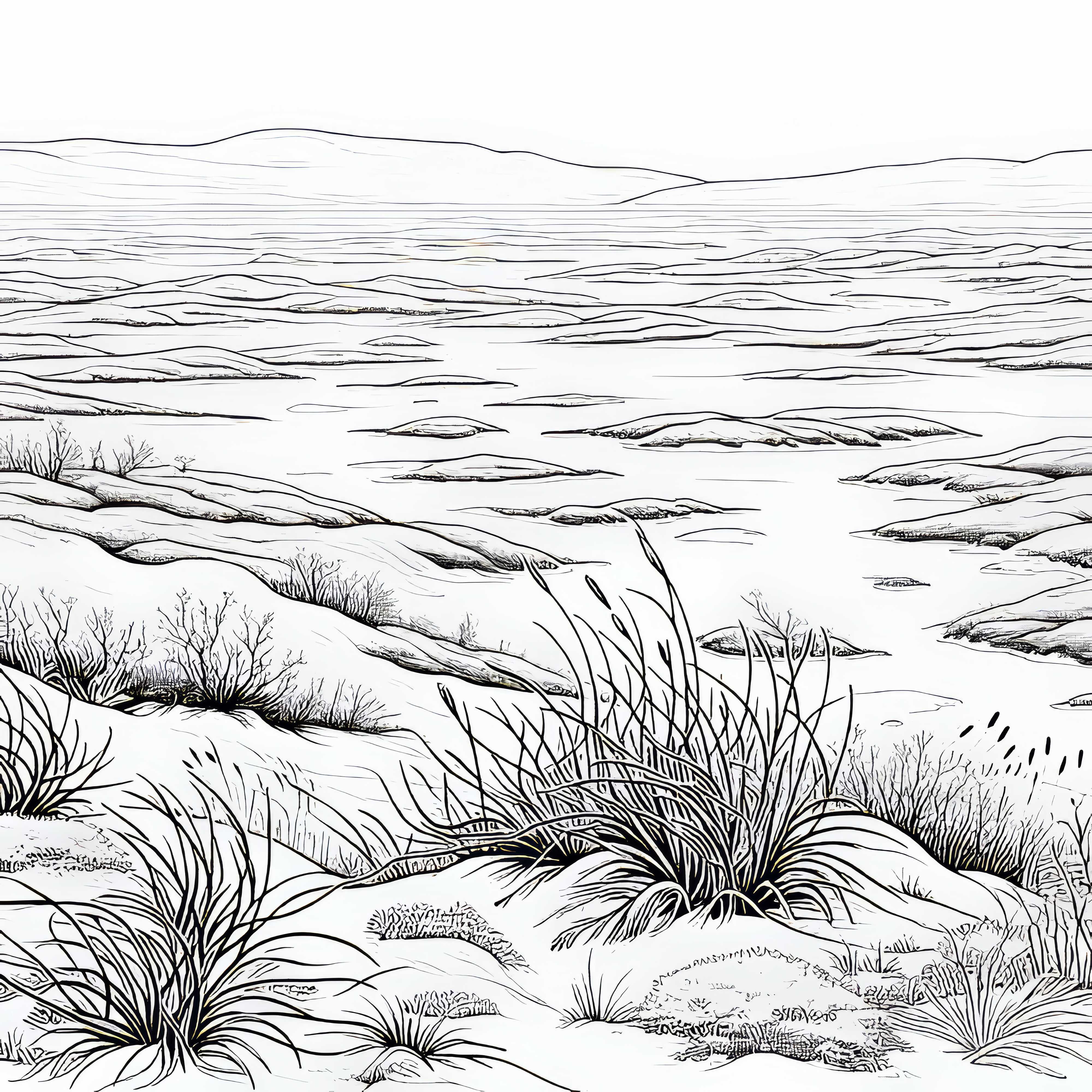 Endlose Weite mit Niedrigem Gras und Moosen &ndash; Ausmalbild Tundra Kostenlos