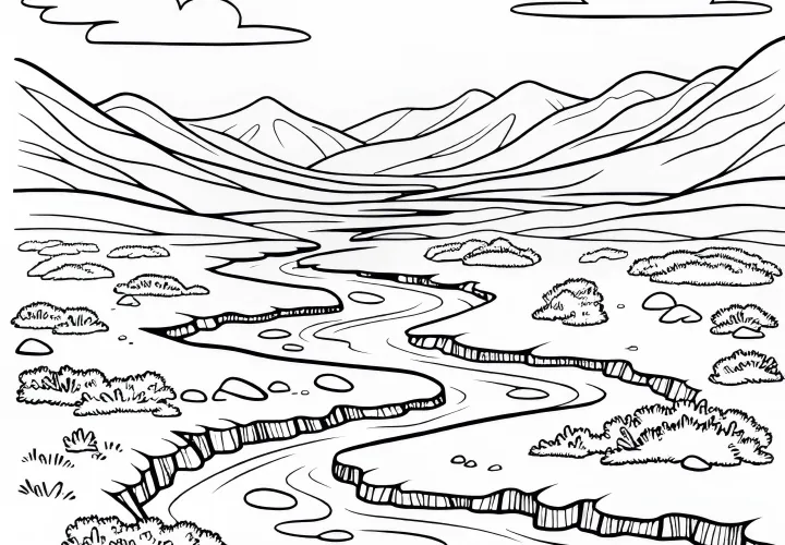 A small creek meanders through the tundra – free coloring page
