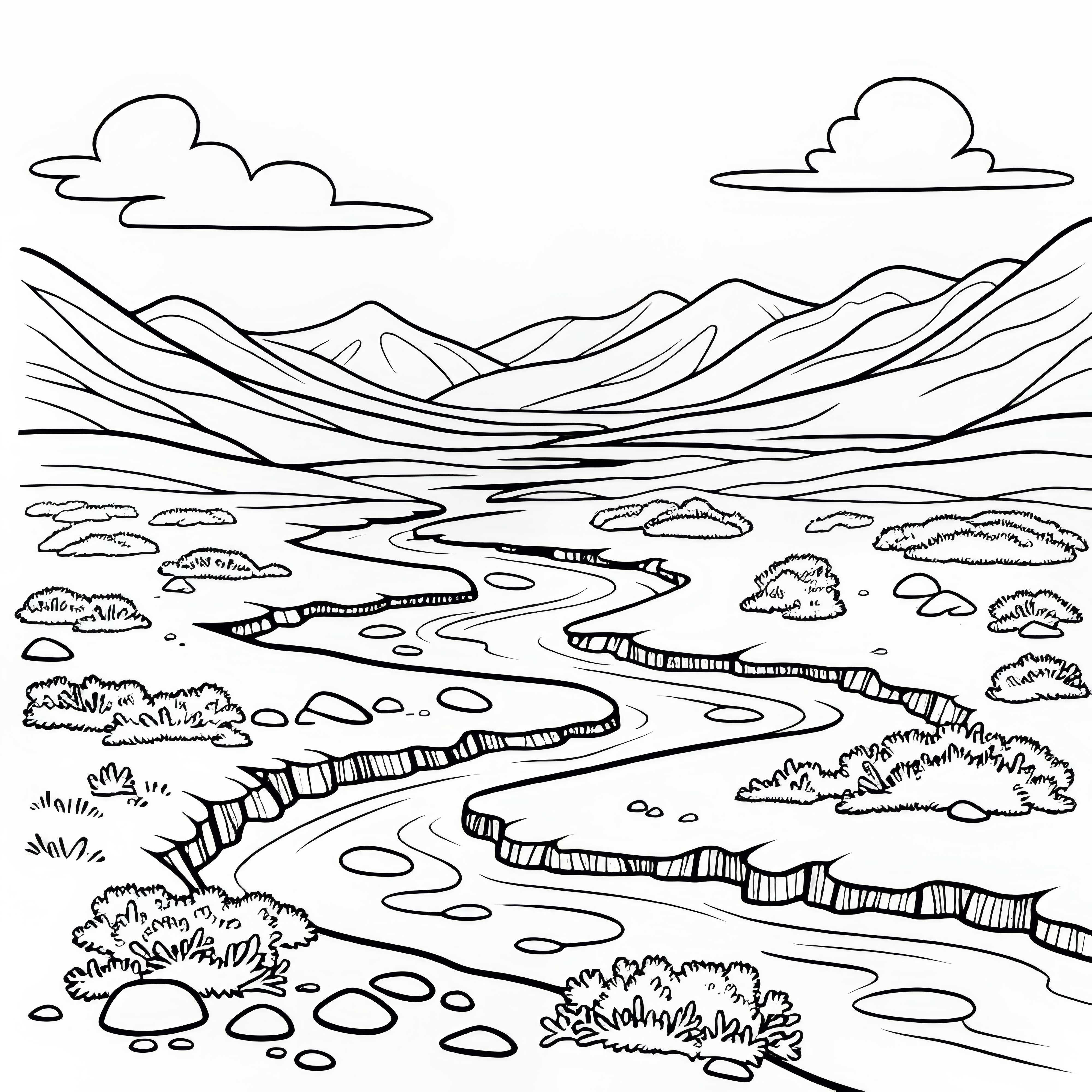 Малък поток се вие през тундрата – Безплатна рисунка за оцветяване Малка река се вие през тундрата - Безплатна оцветяваща страница