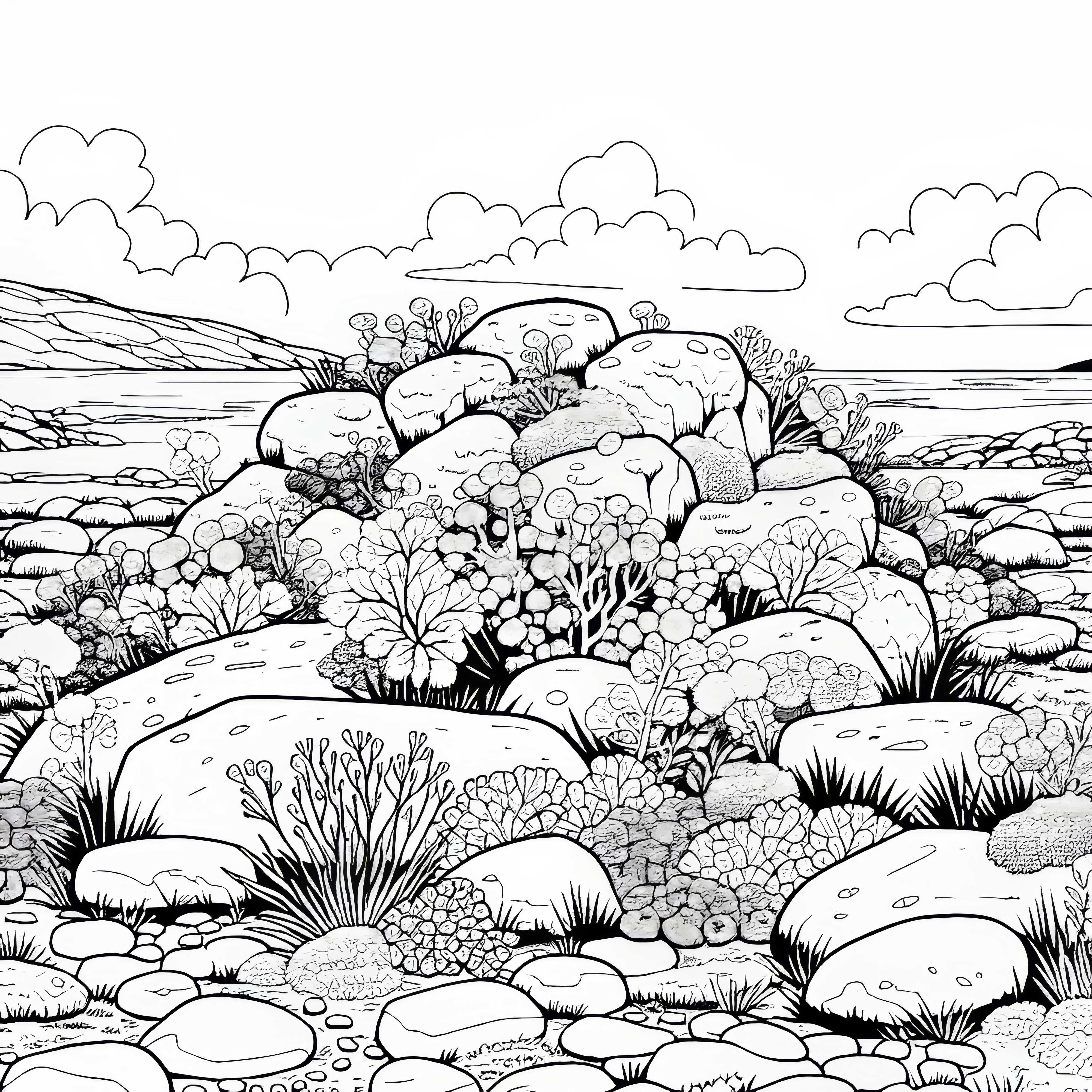 Цветни лишеи и мъхове върху скали в тундрата &ndash; безплатен изображение за оцветяване