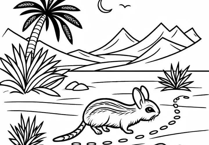 Desert jumper in an oasis - Coloring page for free download