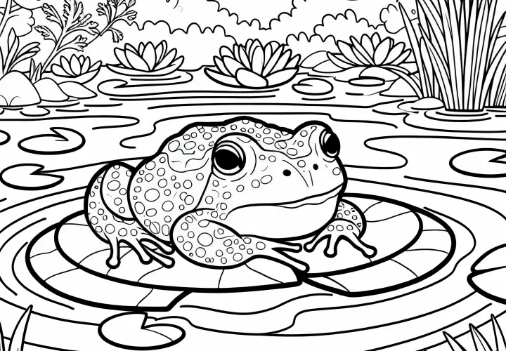 Toad sitting on a lily pad in a swamp - Free coloring page