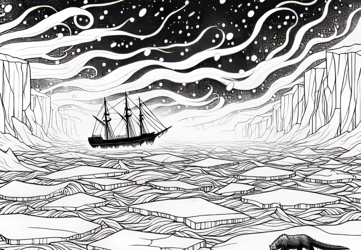 Snowstorm Sweeps Over The Eternal Ice – Free Coloring Picture of the Polar Region