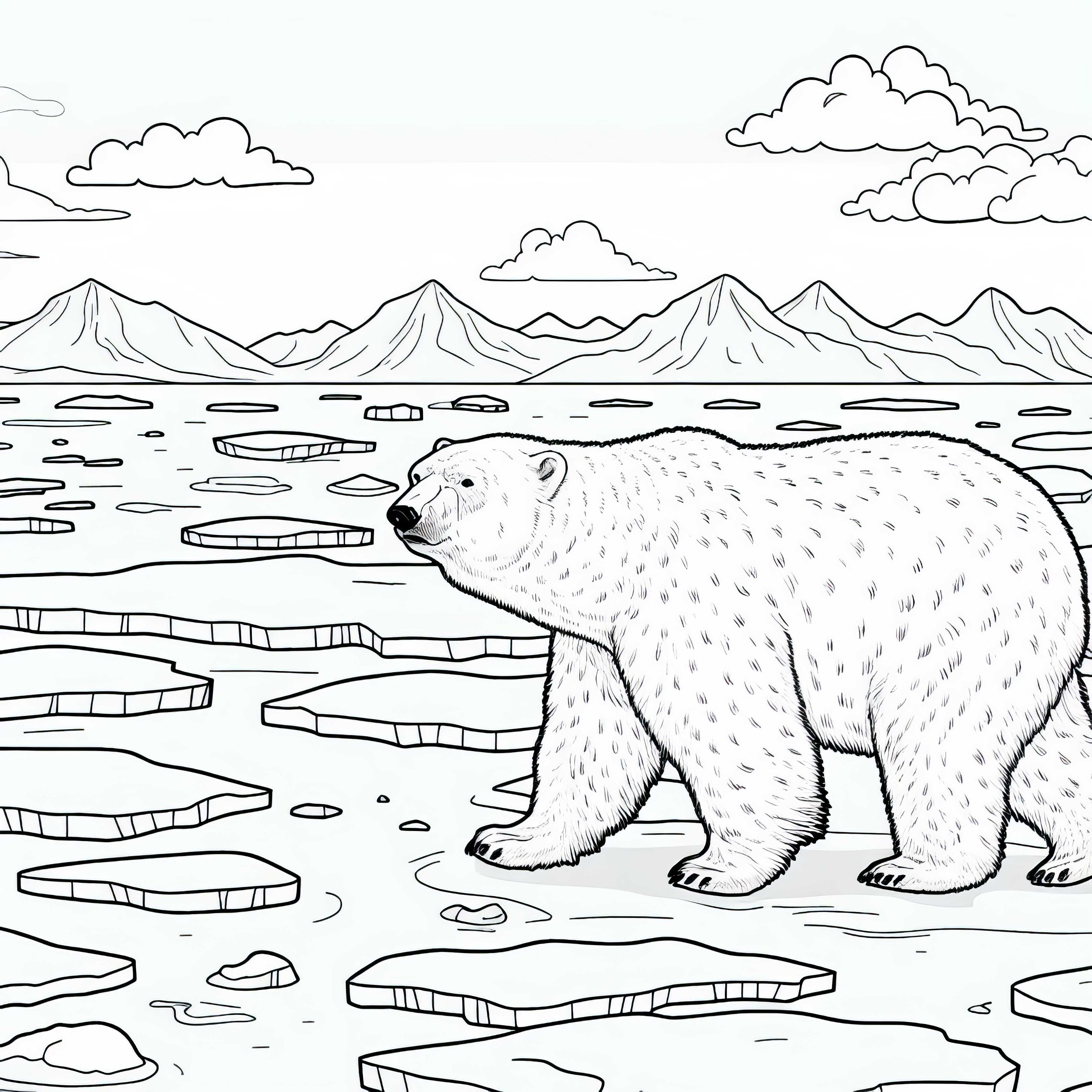Eisb&auml;r l&auml;uft &uuml;ber Eisfl&auml;che &ndash; Ausmalbild Polarregion kostenlos