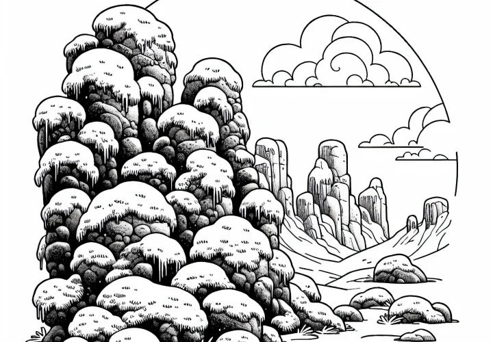 Rocks with snow-covered moss - Free coloring page of the polar region