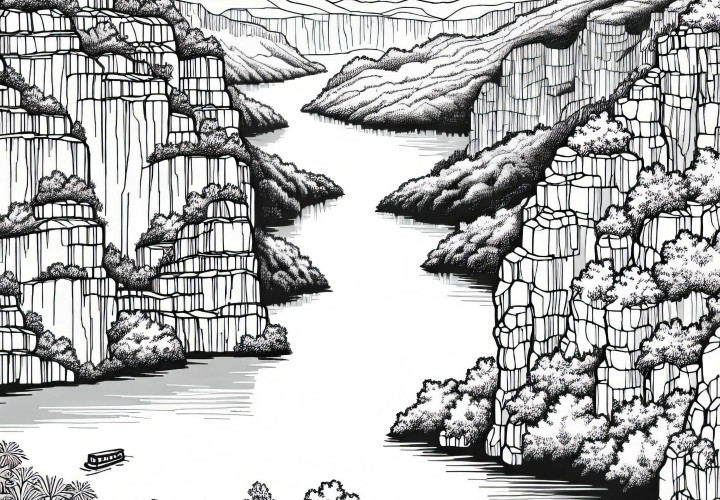 Tiefer Karstsee in Schlucht malvorlage Karstlandschaft gratis