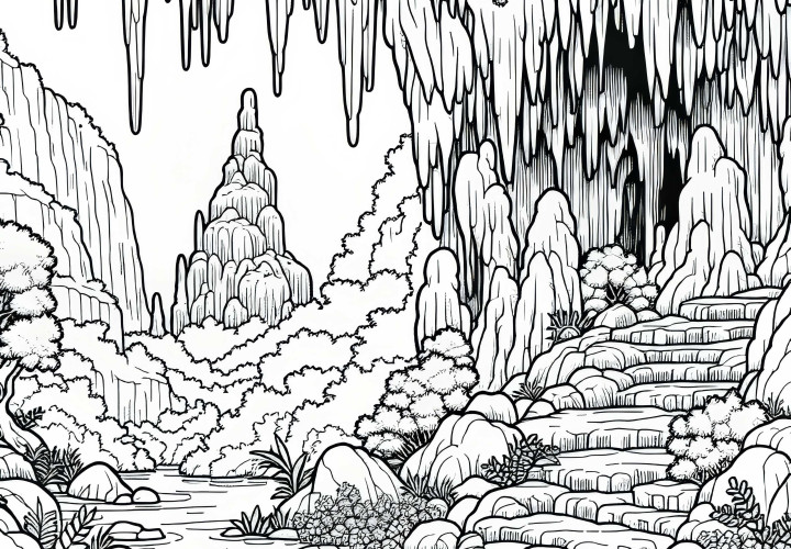 Stalactite and Stalagmite Cave – Coloring Page Karst Landscape Free